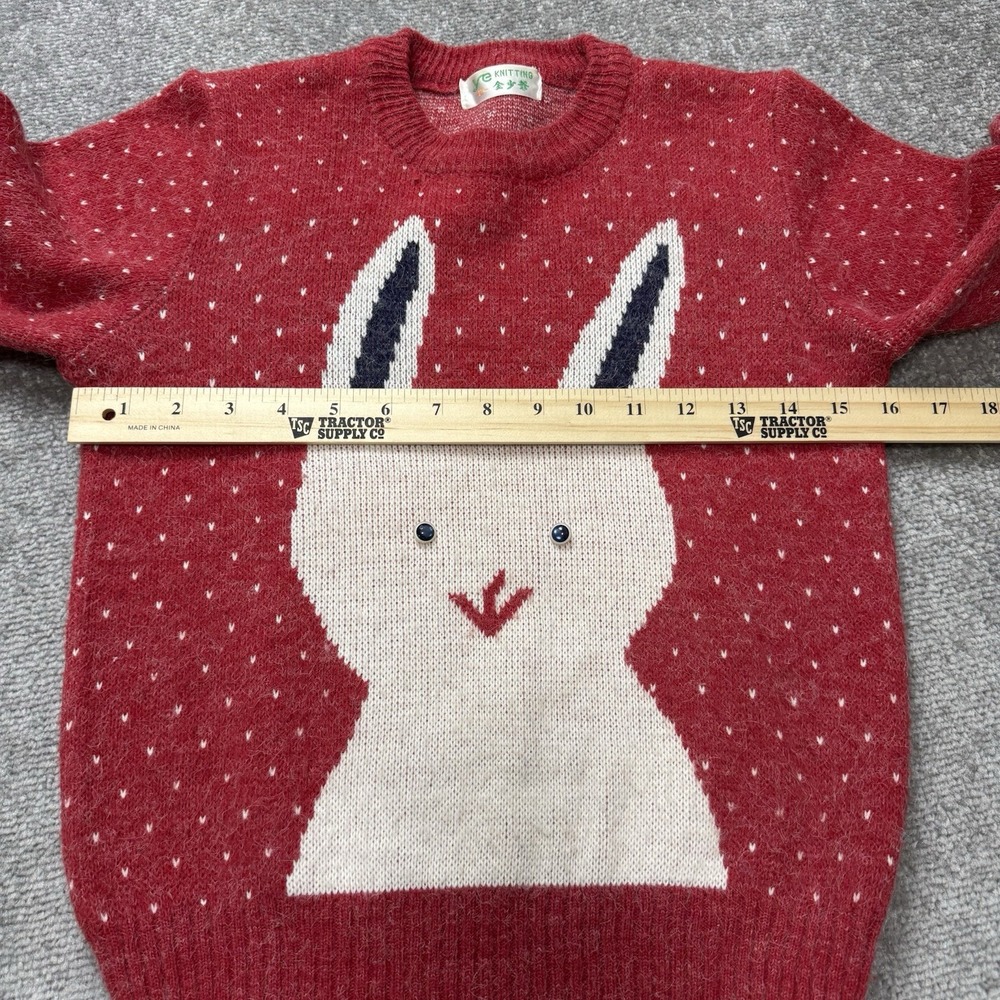 Vintage Bunny Rabbit Girls Youth Red Sweater Knit Size 12 CUTE - Picture 4 of 7